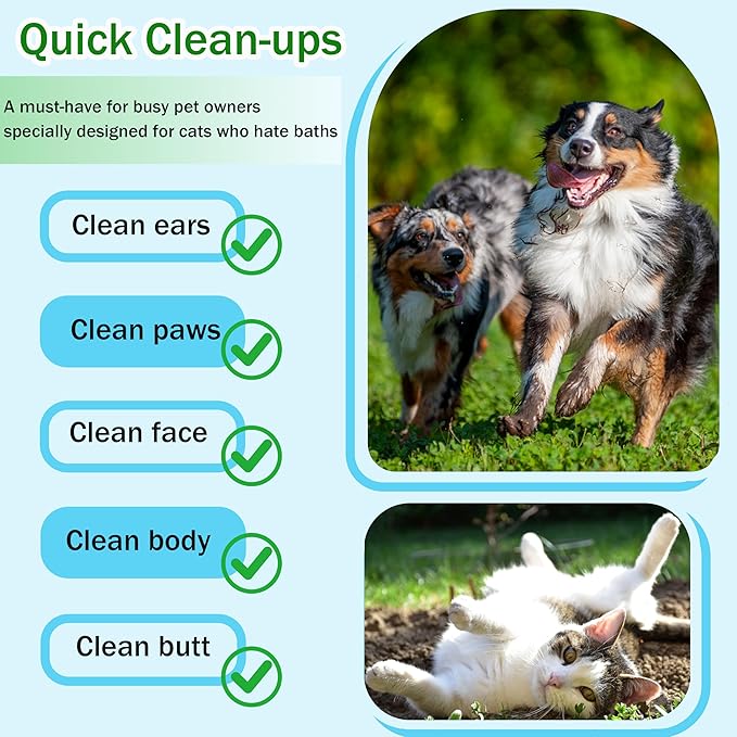 Dog Wipes & Cleaning Gloves 2-in-1 for Dogs and Cats, Extra-Thick Pet Wipes with Coconut Oil for Lick-Safe Paws, Eyes, Ears & Body, Rinse-Free Waterless Bath for Deodorizing&Cleansing, 18 PCS
