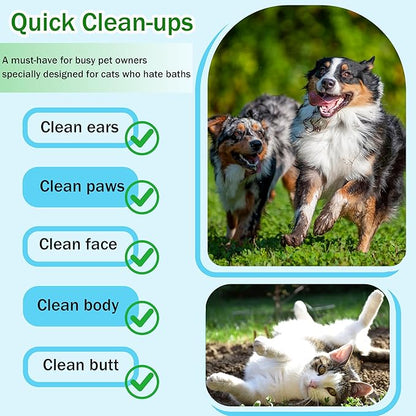Dog Wipes & Cleaning Gloves 2-in-1 for Dogs and Cats, Extra-Thick Pet Wipes with Coconut Oil for Lick-Safe Paws, Eyes, Ears & Body, Rinse-Free Waterless Bath for Deodorizing&Cleansing, 6 PCS