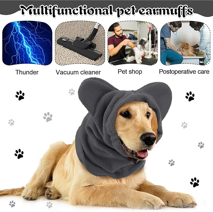 Clysee Winter Dog Hats Quiet Ears for Dogs Ear Muffs Pet Neck Warmer Scarf Hoodie Noise Protection Cover Beanie Head Wrap Costume for Pet Dog Cats(Grey,S)