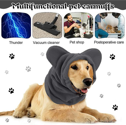 Clysee Winter Dog Hats Quiet Ears for Dogs Ear Muffs Pet Neck Warmer Scarf Hoodie Noise Protection Cover Beanie Head Wrap Costume for Pet Dog Cats(Grey,S)