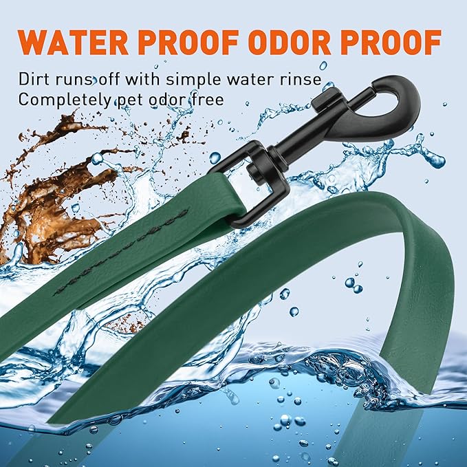 Dogline Biothane Waterproof Dog Leash Strong Coated Nylon Webbing with Black Hardware Odor-Proof Easy to Clean High Performance for Small or Large Dogs Made in USA 4 or 6 ft Lead, Hunter Green