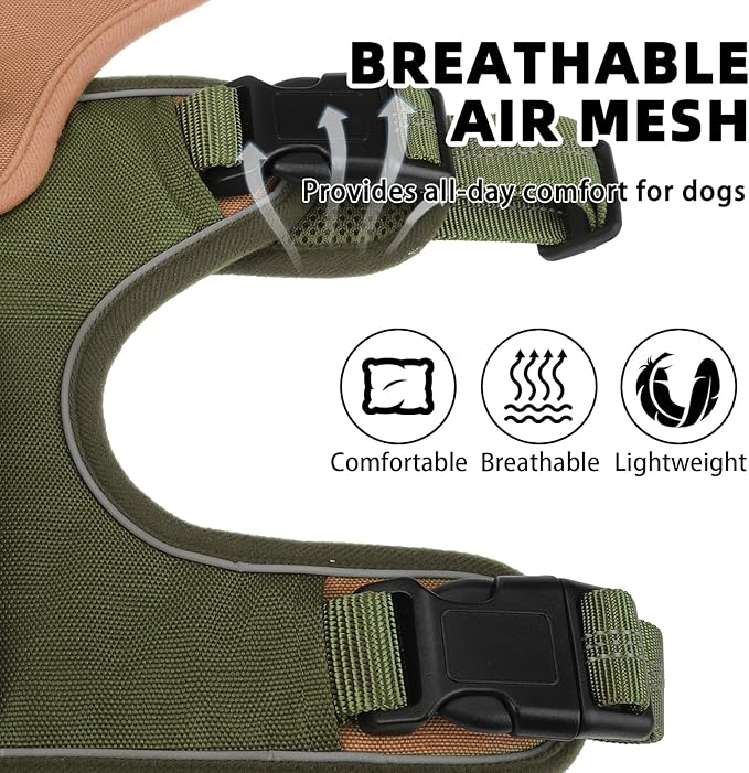 PUPTECK Escape Proof Dog Harness and Leash Set Upgraded No Pull Reflective Dog Vest with Lift Handle, Easy Control Pet Harness for Medium Large Dogs Training Walking Running, Green, XL