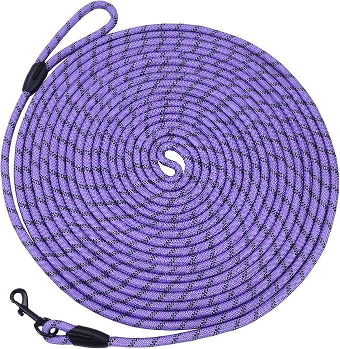 Long Dog Leash for Training 20Ft-Reflective Nylon Rope with Swivel Hook-Recall Agility Lead for Large Small Medium Dogs Outside Walking Hiking-Purple