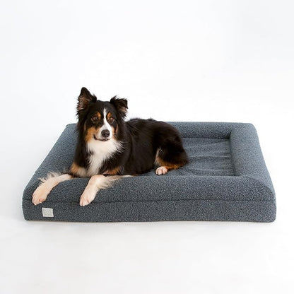 Bluewater Dog Luxury Boucle Orthopedic Memory Foam Dog Bed with Waterproof Liner and Machine Washable Cover with YKK Zippers (Large, 45" L x 36" W x 7" Th, Ocean Blue)