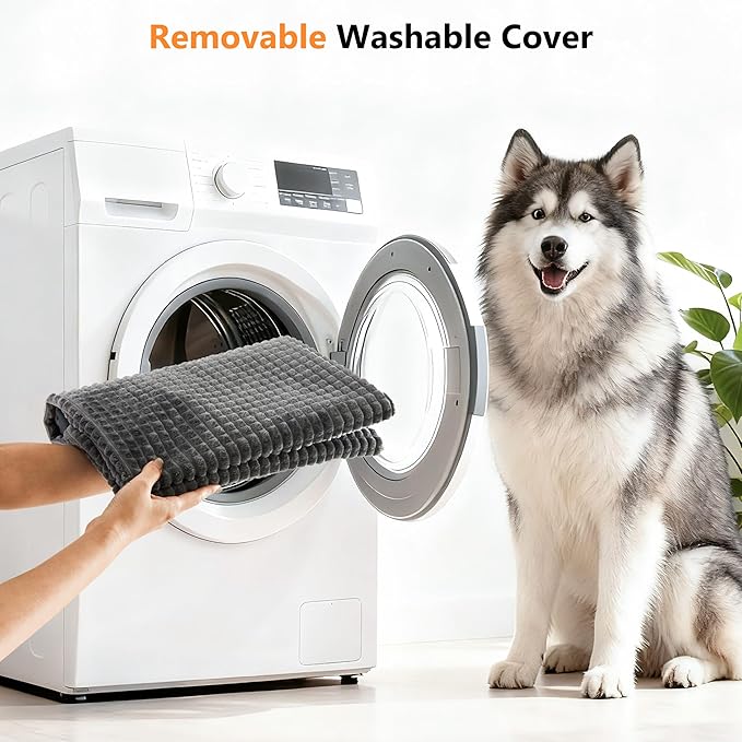 KISYYO Premium Orthopedic Dog Bed with Removable Pillow and Washable Cover – Extra Large Kennel Mat, Non-Slip Base & Plush Support for Pets, Grey (47" L x 29" W x 3.5" Th)