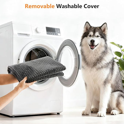KISYYO Premium Orthopedic Dog Bed with Removable Pillow and Washable Cover – Extra Large Kennel Mat, Non-Slip Base & Plush Support for Pets, Grey (35" L x 23" W x 3.5" Th)