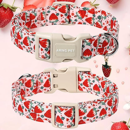 ARING PET Strawberry Dog Collar, Cute Summer Pink Pet Collars with Quick Release Buckle for Puppy Small Medium Large Boy Girl Dogs-M