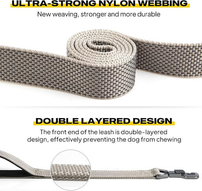 Fida 6 FT Heavy Duty Dog Leash with 2 Comfortable Padded Handles, Traffic Handle & Advanced Easy Snap Hook, Reflective Walking Lead for Large, Medium & Small Breed Dogs, Grey