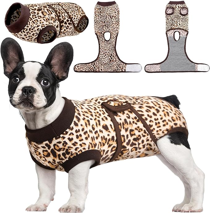 Kuoser Dog Recovery Suit Female, Soft Puppy Surgery Suit, Dog Recovery Suit After Surgery, Post-Op Onesie for Female & Male Dogs, Soft Protective Wear, BrownLeopard S