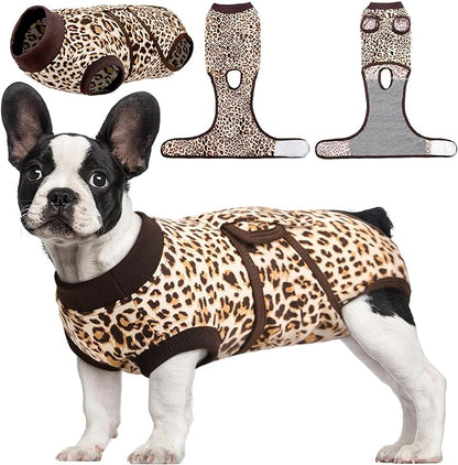 Kuoser Dog Recovery Suit Female, Soft Puppy Surgery Suit, Dog Recovery Suit After Surgery, Post-Op Onesie for Female & Male Dogs, Soft Protective Wear, BrownLeopard S