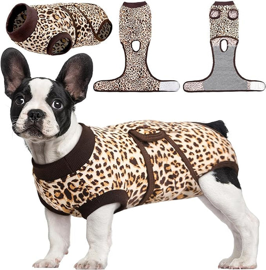 Kuoser Dog Recovery Suit Female, Soft Puppy Surgery Suit, Dog Recovery Suit After Surgery, Post-Op Onesie for Female & Male Dogs, Soft Protective Wear, BrownLeopard S