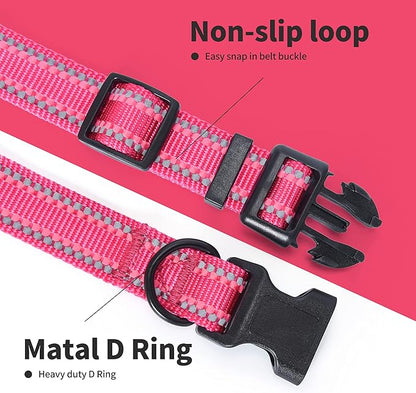 Mile High Life Reflective Dog Collar, Basic Dog Collars Adjustable Quick Release, Soft Nylon Pet Collar with Metal D-Ring for Small Medium Large Dogs (Pink, S Neck11-15")