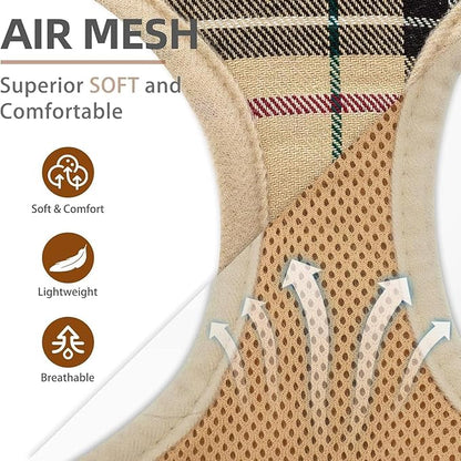 PUPTECK Soft Mesh Dog Harness and Leash Set Pet Puppy Cat Comfort Padded Vest No Pull Harnesses, Beige, XL
