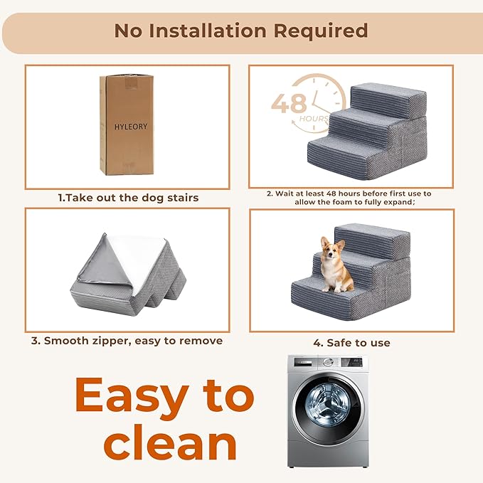 HYLEORY Dog Stairs for Bed 22.5''H, 5-Step Pet Stairs for Small Dogs Cats, Sturdy Pet Steps with Non-Slip Bottom, Functional Portable Dog Ramp for Couch/Chair/Sofa/Car, Storage Pocket, Grey-Light Grey