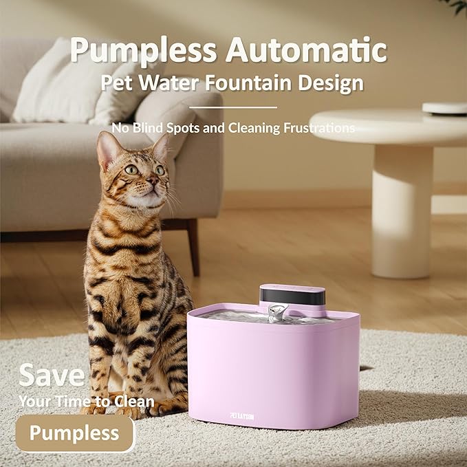 PET LAYSON Pumpless Cat Water Fountain,App Remote Control Smart Cordless Battery Operated 3.6L/122oz Wireless 2.4GHz Wi-Fi Networks Rechargeable Water Dispenser (Pink, M1Pro-8 Filter)