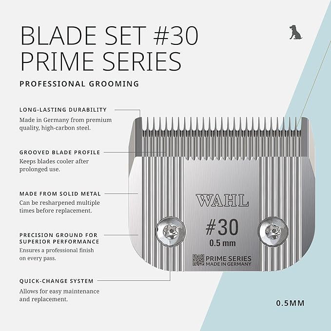 Wahl Pro Animal Prime Series Blades - Professional Fine Tooth Pet Clipper for Horse, Cat & Dog Grooming - Made from High-Carbon Steel - #30, 0.5mm