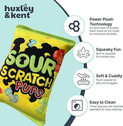 Huxley & Kent Funny Dog Toy w/Squeaker – Power Plush Squeaky Dog Toys for Small, Medium & Large Dogs – Soft Stuffed Animal for Indoor Play & Fetch - Sour Scratch, Large