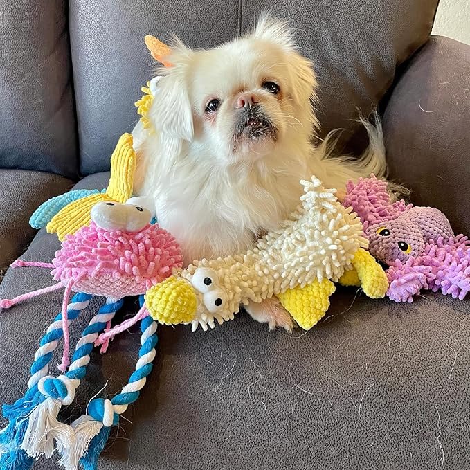 Nocciola 5 Packs Squeaky Dog Toy Plushies, Cute Soft Squeak Crinkle Plush Stuffed Durable Pet Animal Chew Puppy Toys for Small Meidum Large Breed
