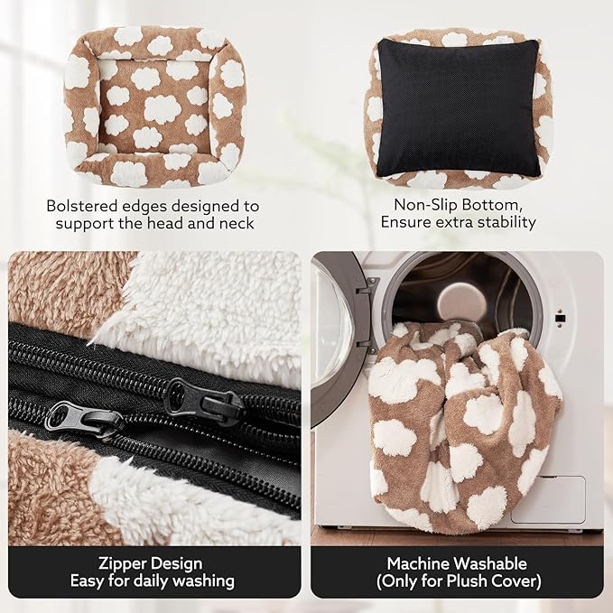 JOEJOY Large Dog Beds Large Sized Dog, Rectangle Washable Orthopedic Pet Bed with Removable Zipper Cover, Cute Soft Calming Puppy Pet Bed with Jacquard Shaggy Plush & Non Skid Bottom