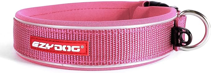 EzyDog Neo Dog Collar - Waterproof & Reflective Dog Collar with Soft Padded Neoprene for Comfort & Durable Nylon – Features Quick Release Buckle and Built-in ID Clip (Small, Pink)