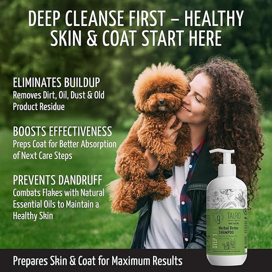 Tauro Pro Line Deep Cleansing Natural Dog Shampoo for Smelly Dogs, Wash for Dandruff and Dry Itchy Sensitive Skin, Cat & Puppy Shampoo (Herbal Detox -13.5 Fl Oz)