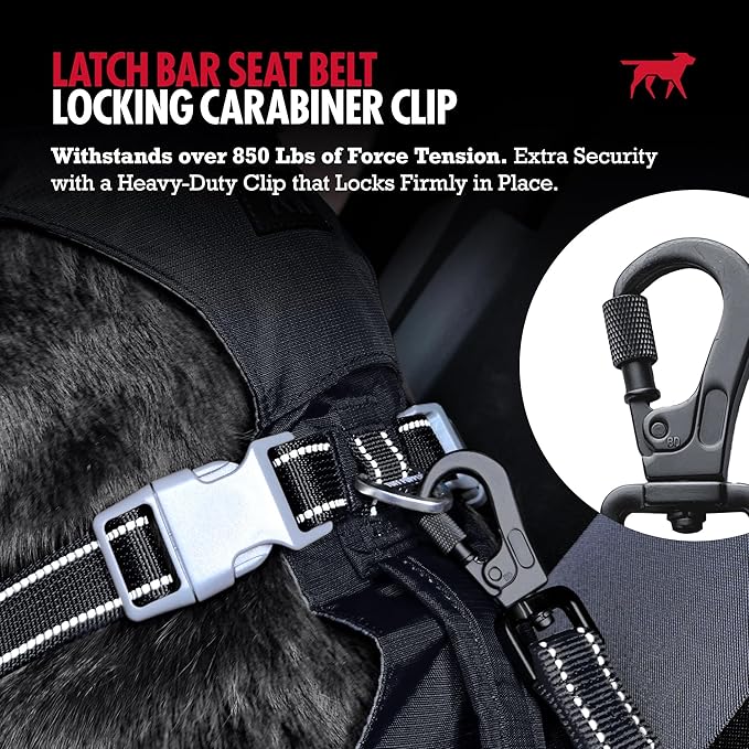 Tuff Pupper Dog Car Safety Belt | Adjustable 16–26" Latch Hook Seatbelt Restraint for Dogs | Heavy-Duty Nylon Webbing, All-Metal Hardware & 360° Swivel Carabiner | Universal Fit for Cars, Trucks & SUV