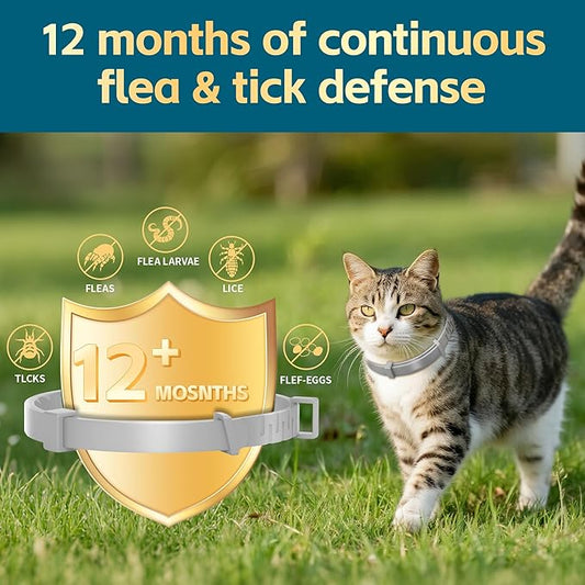 Flea and Tick Collar for Cats– 8-Month Protection – Adjustable & Waterproof – Safe, Long-Lasting Repellent for Fleas, Ticks, Lice & Mosquitoes – Fits Small, Medium & Large Cats 2pack
