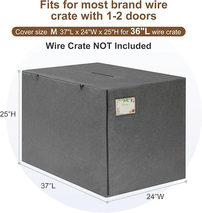 HiCaptain Breathable Dog Crate Cover 36 Inch, Durable Heavy Duty Kennel Cover, Dual Zippered Panels, Windproof Waterproof UV-Resistant (Grey)