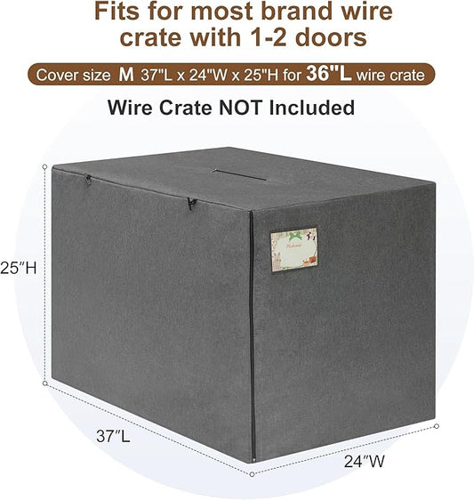 HiCaptain Breathable Dog Crate Cover 36 Inch, Durable Heavy Duty Kennel Cover, Dual Zippered Panels, Windproof Waterproof UV-Resistant (Grey)