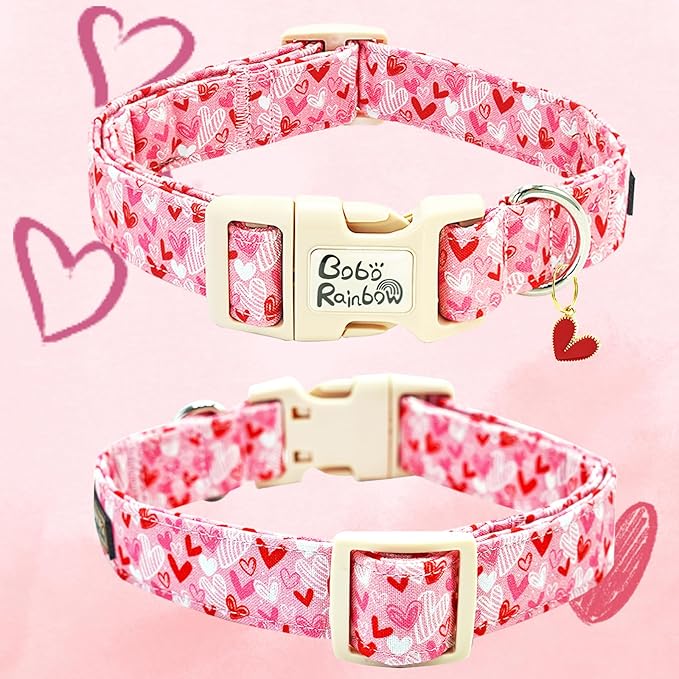Valentine's Day Dog Collar-Love Heart Adjustable Pet Collars Soft Comfortable Cotton Holiday Puppy Collar Cute Necklace Gift for Medium Dogs