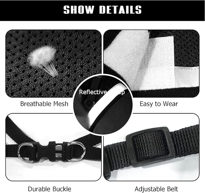 FEimaX Dog Harness and Leash Set for Walking, Soft Mesh Adjustable Easy Control Lightweight Cat Vest Harnesses with Reflective Strips, Escape Proof Small Dogs Cats Vests (Black, X-Small)