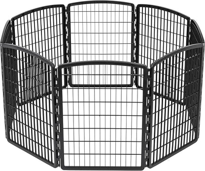 IRIS USA 34" 8-Panel Pet Dog Puppy Playpen, Indoor/Outdoor Dog Pen, 63 x 63 x 34, Foldable, Customizable, Black