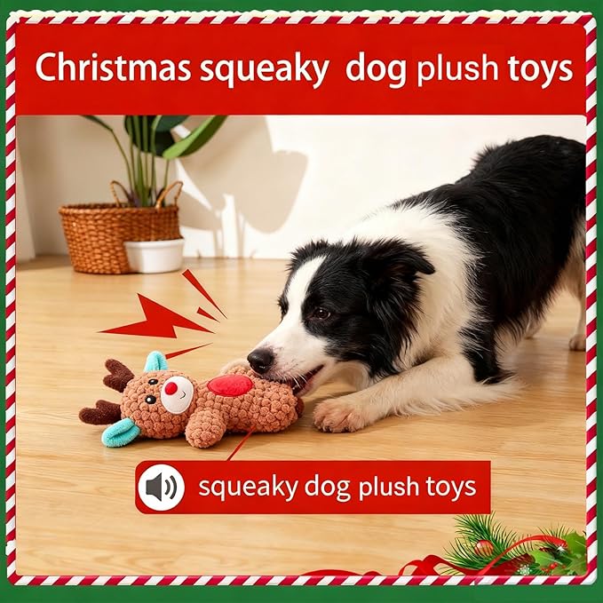 Dog Toys,Plush Dog Toy,Squeaky Plush Puppy Dog Chew Toys for Small Medium Large Dogs (Christmas D)