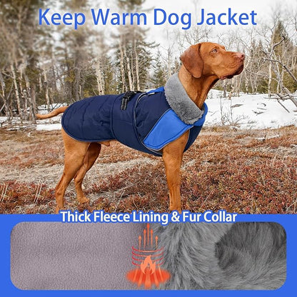 MIGOHI Warm Dog Jacket - Waterproof Small Dog Coat with Furry Collar, Windproof Dogs Fleece Vest, Reflective Cold Weather Coats for Small Dogs, Adjustable Buckle,Poodle,S,DarkBlue