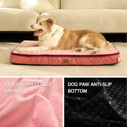 LIORCE Memory Foam XL Dog Bed - 4” Thick Orthopedic Beds for Extra Large Dogs - Waterproof Dog Bed with Removable Washable Cover & Wrap-Around Zipper - Ultimate Comfort and Easy Maintenance, Pink
