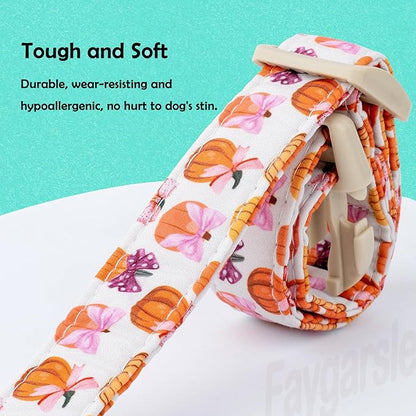 Faygarsle Fall Pumpkin Pattern Dog Collar with Charm, Adjustable Neckwear for Small Medium Large Dogs, Orange and Pink for Small Medium Large Dogs L