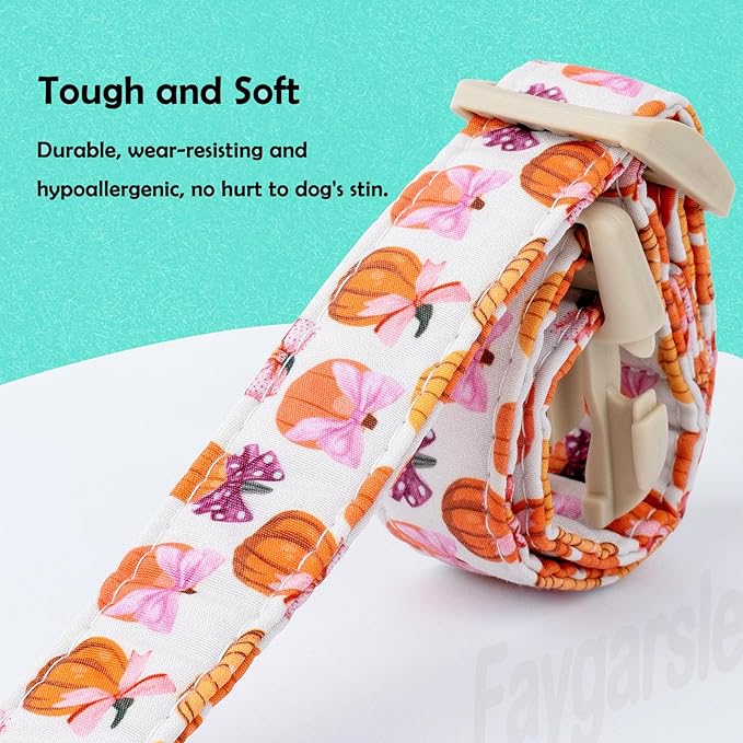 Faygarsle Fall Pumpkin Pattern Dog Collar with Charm, Adjustable Neckwear for Small Medium Large Dogs, Orange and Pink for Small Medium Large Dogs S