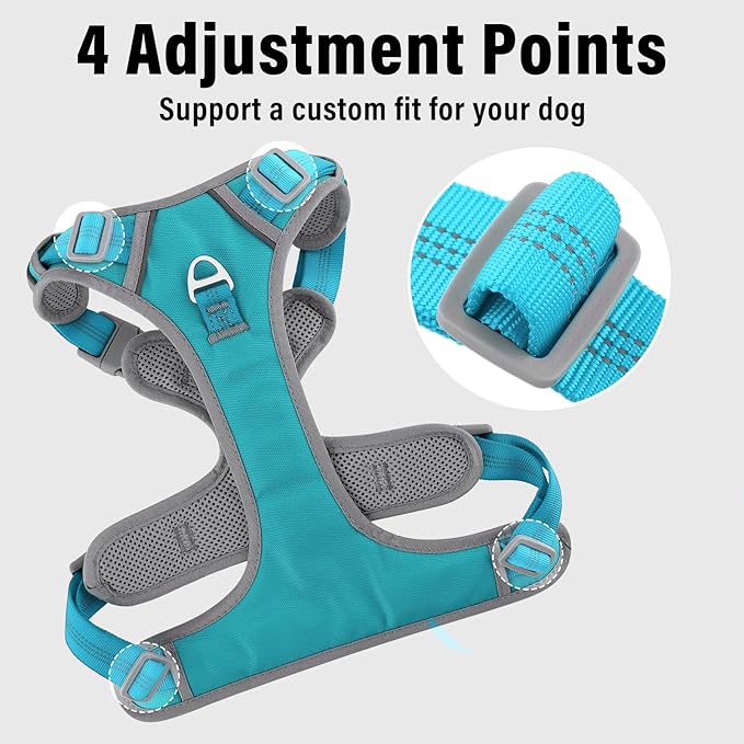 Plutus Pet No Pull Dog Harness, Release at Neck, Reflective Adjustable Dog Vest Harness, Easy Control Handle for Walking, for Small Medium Large Dogs, Cyan, S