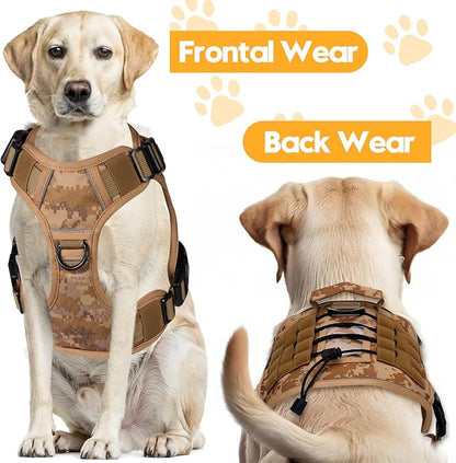 Heavy-Duty Tactical Dog Harness for Large Dogs, No Pull Adjustable Reflective Pet Vest with Molle System, K9 Military-Grade Control for Service Training, Outdoor & 10+ Breeds, Khaki Camo, X-Large