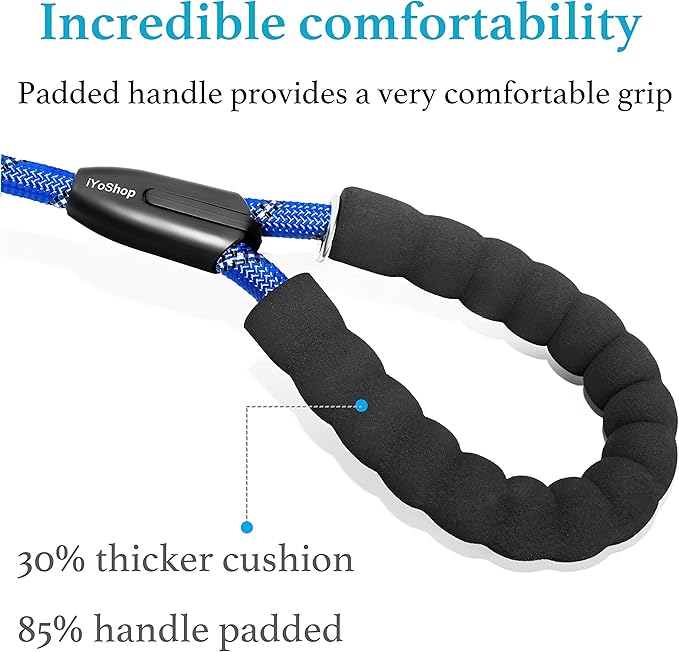 iYoShop Dual Dog Leash - 360° Swivel, No Tangle Walking Leash with Shock Absorbing Bungee for Two Dogs (Large, 25-150 lbs, Royal Blue)