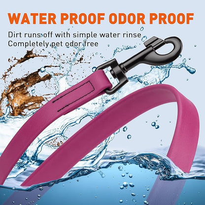 Dogline Biothane Waterproof Dog Leash Strong Coated Nylon Webbing with Black Hardware Odor-Proof Easy to Clean High Performance for Small or Large Dogs Made in USA 4 or 6 ft Lead, Magenta Pink