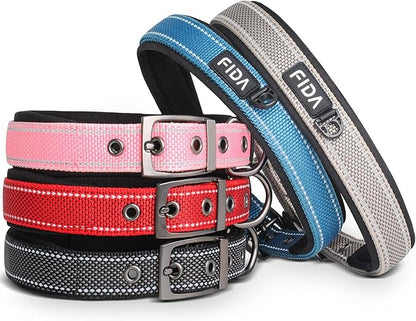 Fida Heavy Duty Dog Collar, Ultra Comfortable Soft Neoprene Padded, Adjustable Reflective Nylon Pet Collar with Durable Metal Belt Buckle for Medium Breeds (M, Pink)