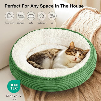 Love's cabin Round Donut Cat and Dog Cushion Bed, 20in Pet Bed for Cats or Small Dogs, Anti-Slip & Water-Resistant Bottom, Super Soft Durable Fabric Pet beds, Washable Luxury Bed Green Stripe