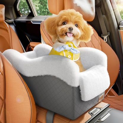 Mavora Max Portable Small Dog Seat for Car, Luxury Center Console Dog Car Seat Booster with Safety Tethers, Anti-Collapse Pet Travel Carseat for SUV, Truck (Dark Grey/White)