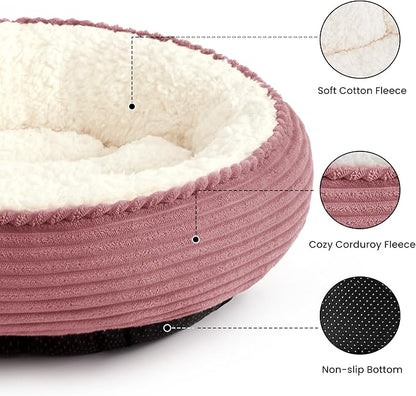 Love's cabin Round Donut Cat and Dog Cushion Bed, 25in Pet Bed for Small or Medium Dogs, Anti-Slip & Water-Resistant Bottom, Soft Durable Fabric Pet Beds, Washable Calming Cat Bed Dusty Rose Stripe