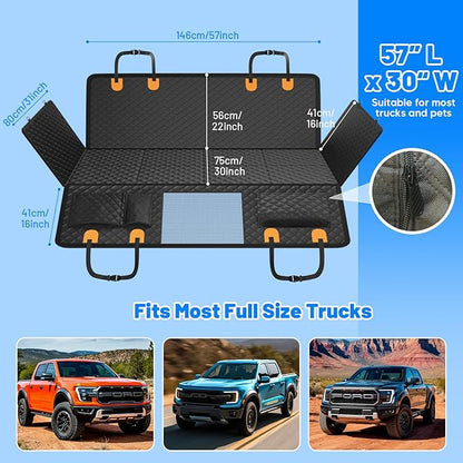 Truck Dog Seat Cover for Back Seat, Hard Bottom Waterproof Truck Back Seat Extender for Multi Dogs,Dog Hammock for Crew Cab Trucks,Pet Seat Cover for Back Seat Holds 400lbs with Mesh Window & Pocket
