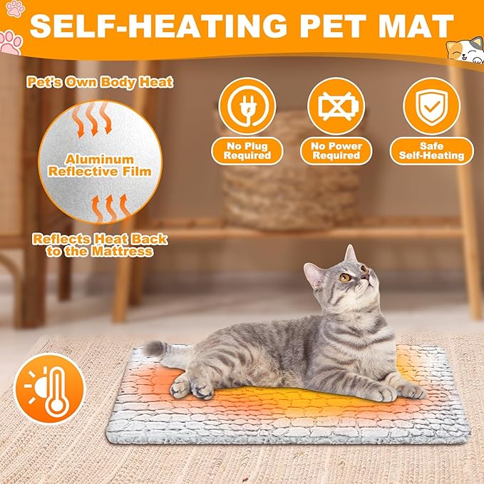 Riakrum 4 Pack Self Warming Cat Beds, 24" x 18" Soft Thermal Self Heating Pet Pads, Non-Slip & Washable Heated Mats with Storage Bags for Cats & Dogs Indoor Outdoor Use