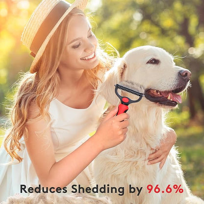 Tpotato Deshedding Dog Brush for Long Haired Dogs Cats,Undercoat Shedding Rake for Dematting Detangling Tangles Matted Fur and Knots,Metal Pet Comb,Professional Pet Grooming Supplies Tool Kit,Red