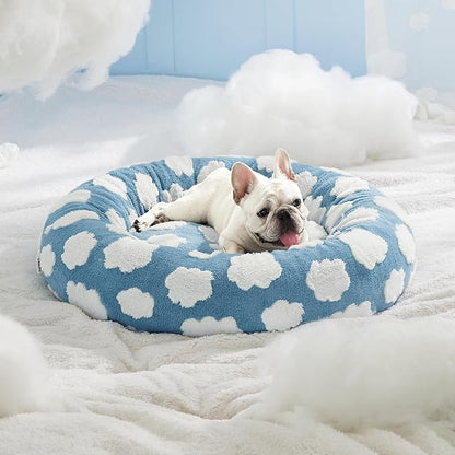 LE SURE Shown on TV Donut Dog Bed Medium Size Dog - Round Cat Beds Indoor as Bed Gift for Calming with Washable Cover, Cute Home Decor Bed with Jacquard Shaggy Plush & Anti Slip Bottom, 30 Inch, Blue