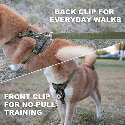 Plutus Pet Adjustable No Pull Dog Harness with Leather Accents, Heavy Duty Reflective Nylon Vest for Training, Hiking, Easy Walk Harness for Small, Medium, Large Dogs (Ranger Green, S)